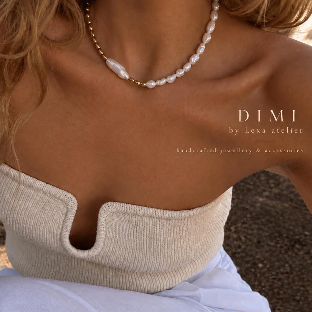 Колие DIMI, естествени перли и хематит